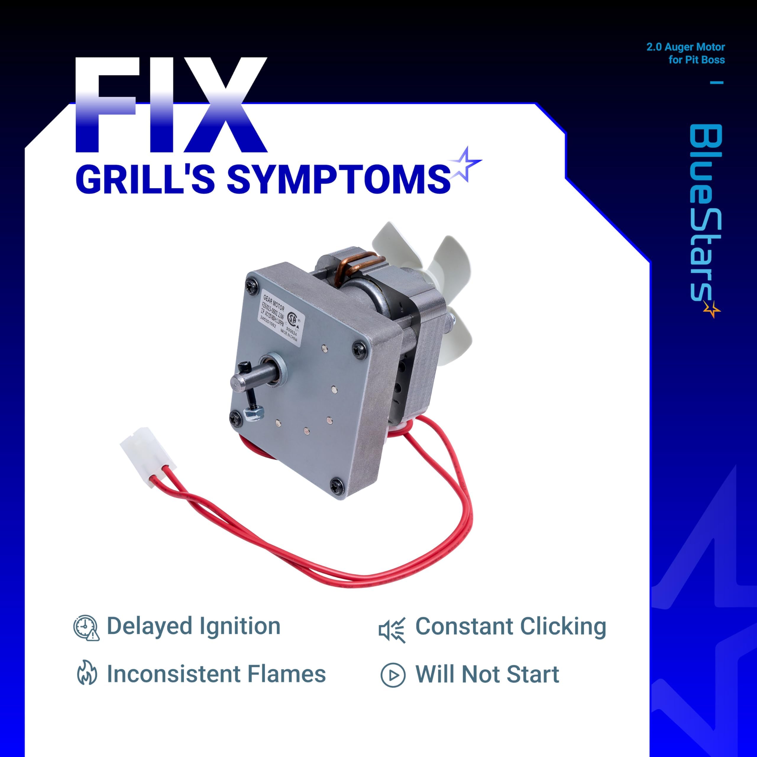 BlueStars - Motore a coclea a coclea per griglia da 2,0 giri/min, ricambio per Pit Boss, Traeger, Camp Chef, Z e Nexgrill, per barbecue universale, 120 V, 60 Hz, 2 poli