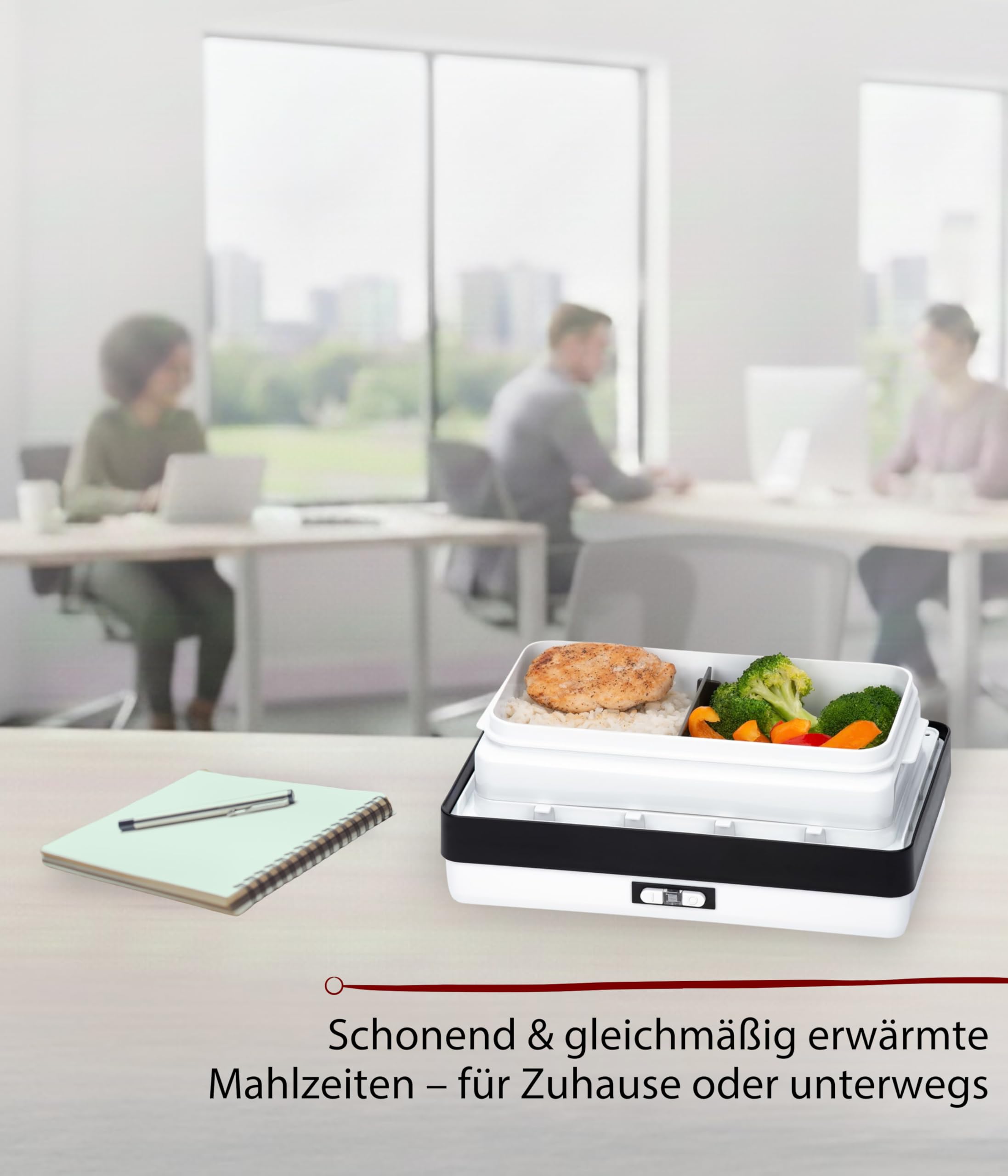Cloer 800MBX Menübox elektrische Lunchbox zum Aufwärmen von Speisen-inkl 1,2 l, Tablett und Messbecher herausnehmbarer Träger Edelstahlkochplatte, kombinierbar Lunchbox-Sets, Weiß, 1,2 Liter