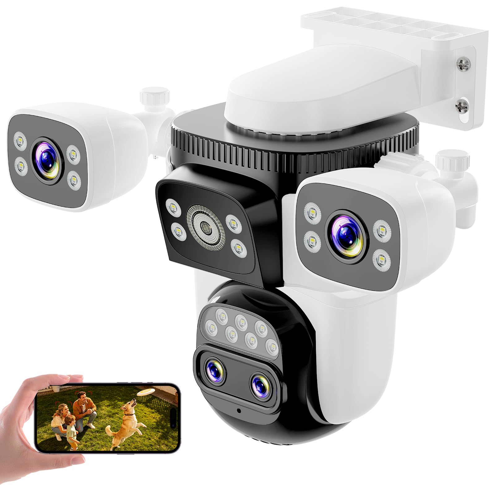 VSTARCAM Telecamera di sorveglianza esterna Wi-Fi, 2K 4 lenti PTZ telecamera con visione a 360°, rilevamento personale e tracciamento, zoom ibrido 10X, visione notturna a colori, audio bidirezionale