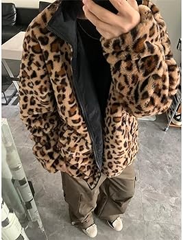 Amazon.com: Hesaco Unisex Reversible Leopard Faux Fur Jacket Y2k