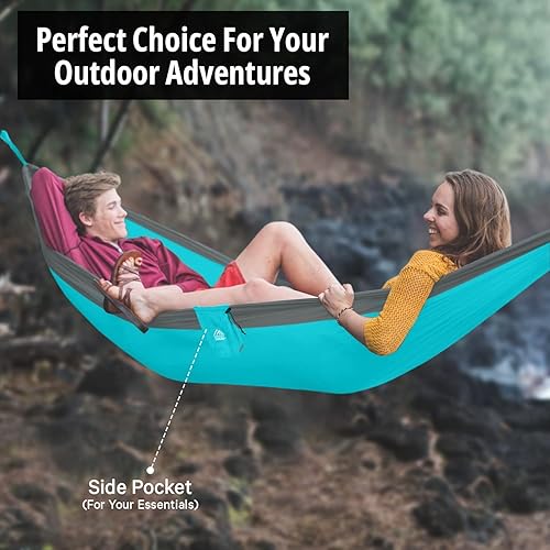 Miniatura 28 de Vigel Hamaca de camping – Hamaca duradera, hamaca de nailon – Hamacas dobles o individuales – Hamacas portátiles de árbol para exteriores – Fácil