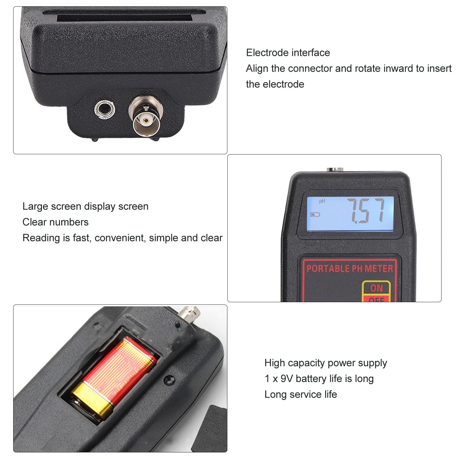 Ausla Wassertester, ABS-PH-Messgerät, Wasserqualitätsprüfgerät, 0,00 Bis 14,00 PH und 32 Bis 212 Fahrenheit, Automatische Kalibrierung, 4-stellige Anzeige für Pool, Spa, Aquarium, Labor, Zuhause (