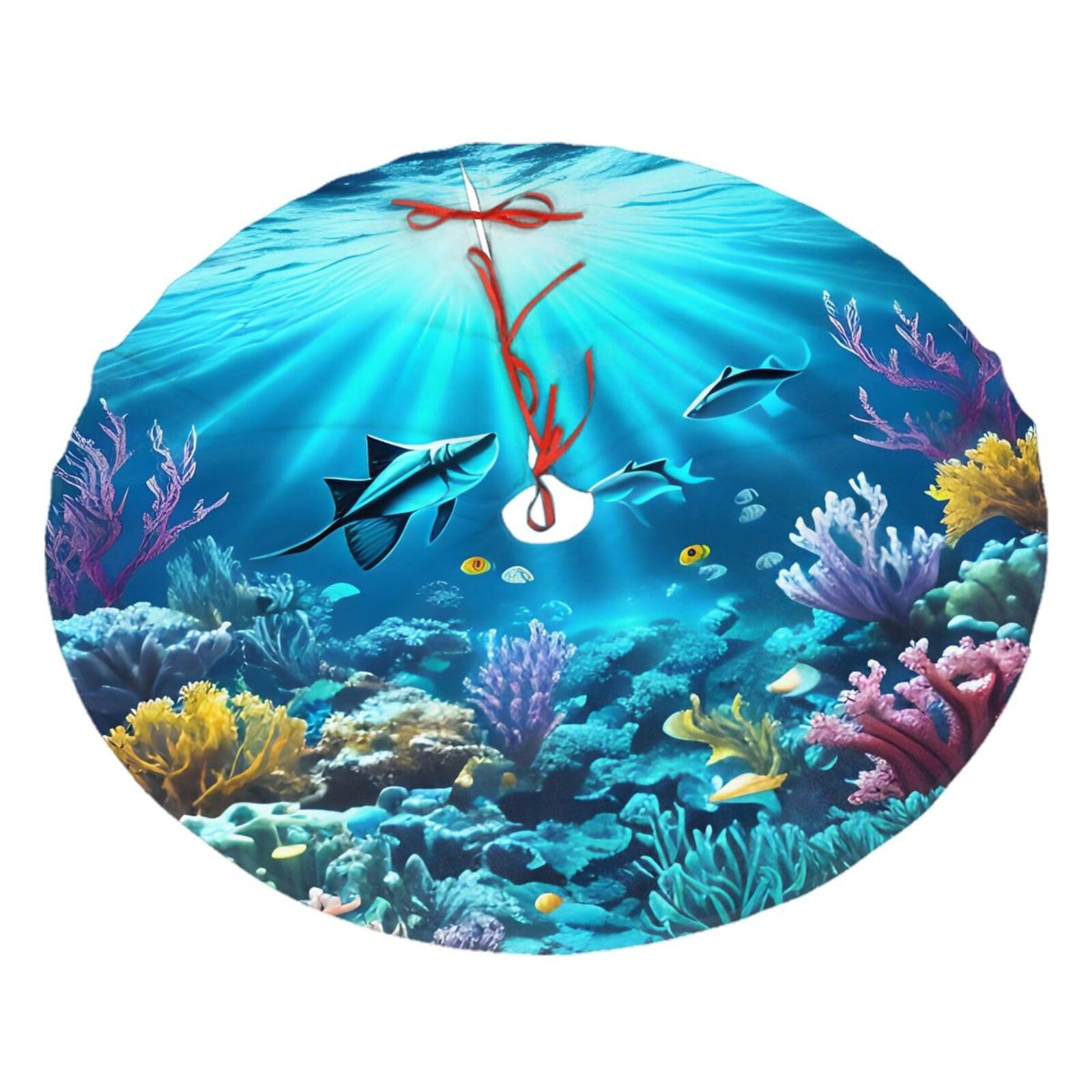 Submarine Coral Rays Printed Christmas Tree Skirt Christmas Plush Tree Skirt 36 inches (about91 cm) ChristmasIndoor and Outdoor