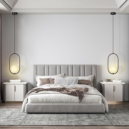 Miniatura 3 de lobolighting Iluminación colgante moderna, paquete de 2 lámparas colgantes negras de altura ajustable, lámpara de mediados de siglo, globo de vidrio