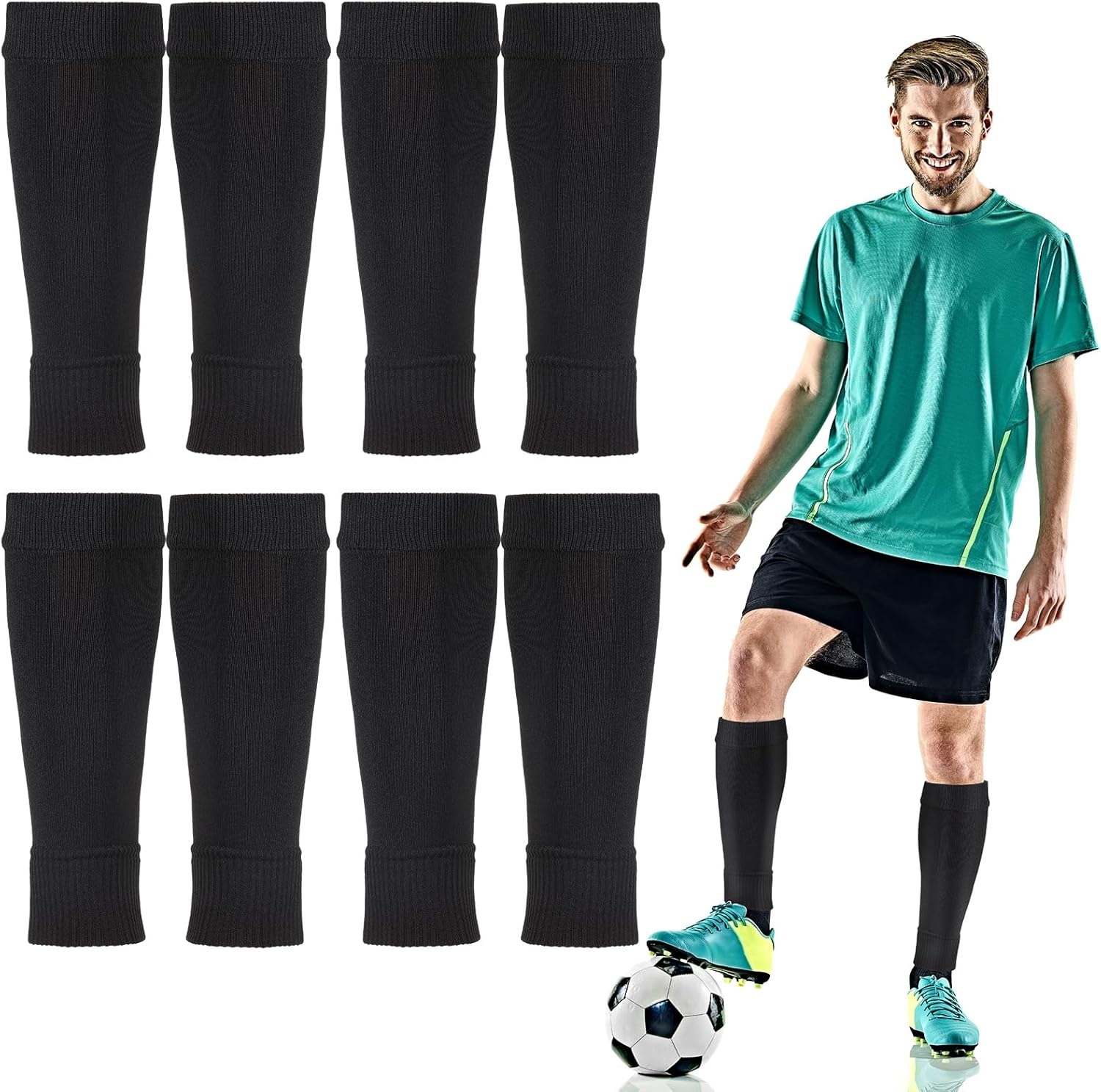 4 Pairs Football Sock Sleeves Soccer Shin Guards Sleeves Team Leg Sock ...