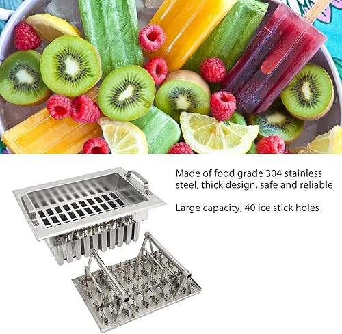 Miniatura 3 de Molde de metal para paletas, molde comercial para paletas, 40 agujeros para palitos de acero inoxidable con soporte, molde para paletas de hielo,