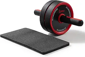 Sunny Health & Fitness Waist Trainer Ab Roller with Elbow Support, Training Wheels, Foldable for Home Gym, Abdominal Exercises, Core Strength, Glute Trainer, Crunch Workouts with Optional Dip Station