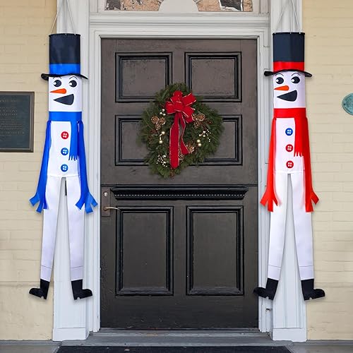 2 calcetines de viento de muñeco de nieve 3D para colgar al aire libre, calcetines de viento decorativos para invierno, Hanukkah, Navidad,