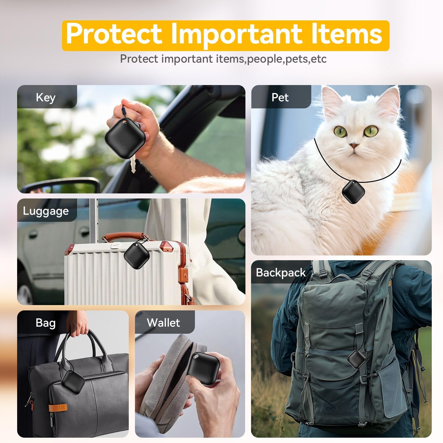 Smart Tag Android, Localizzatore Bluetooth Compatibile con Trova dispositivo (Solo Android) Key Finer per Chiavi,Bagagli,Borse,Zaini,Impermeabile IP67 (nero, 2 pcs)