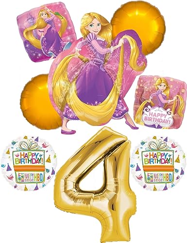 Decoración de globos de princesa Rapunzel enredada para 4º CUMPLEAÑOS