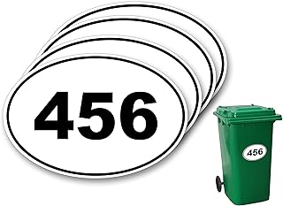 Pack of 4 Personalised Custom multi color House Number Digit Wheelie Bin Stickers Waterproof Labels Oval Shape Vinyl Waste Container Decals (150 x 100 mm) PBN03 Stickers Limited (Pack of 4)