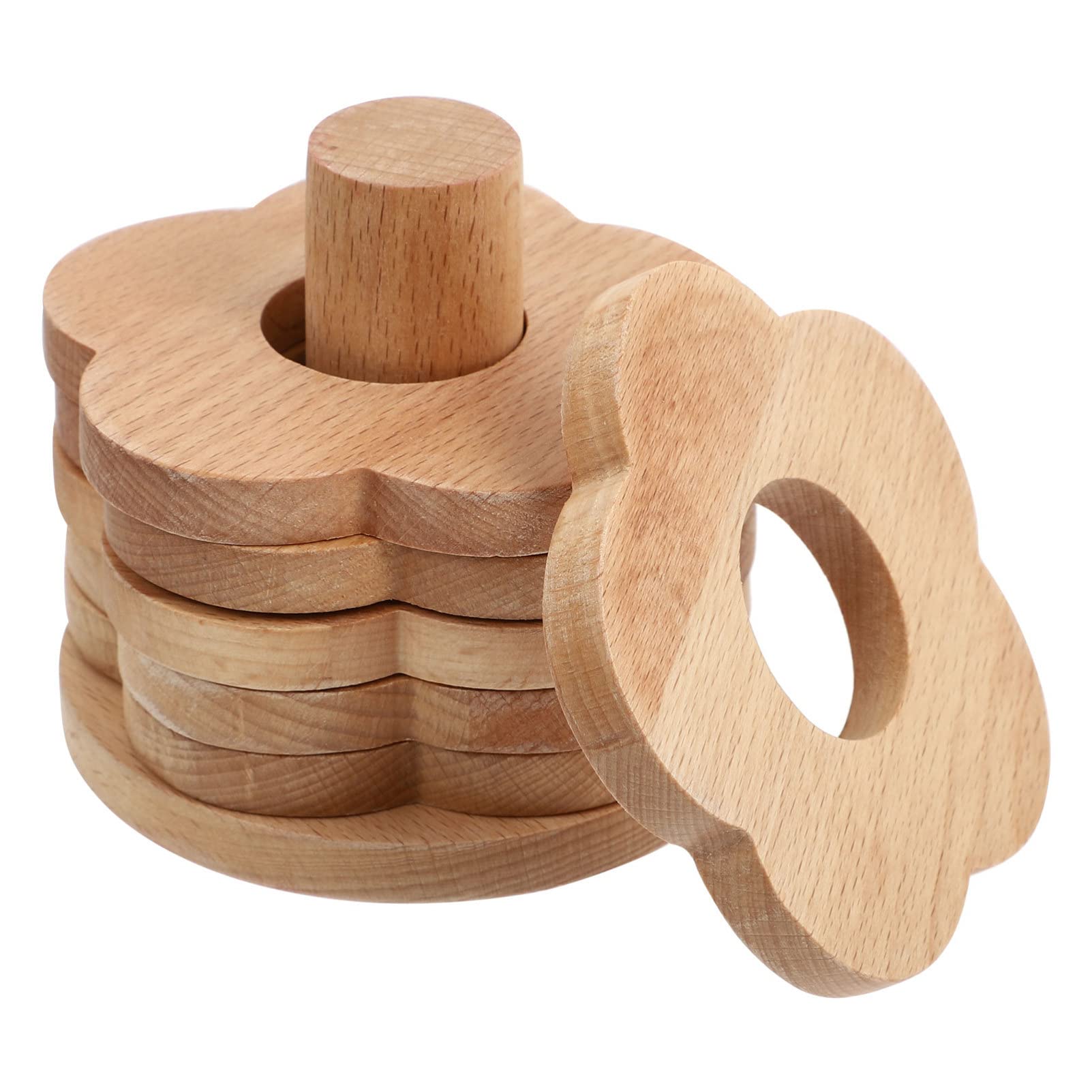 Posavasos de Madera en Forma de Flor, 7 Piezas, Khaki | Antideslizante y Diseño Grueso, para Copas de Vino y Tazas de Té, Uso sobre Mesa
