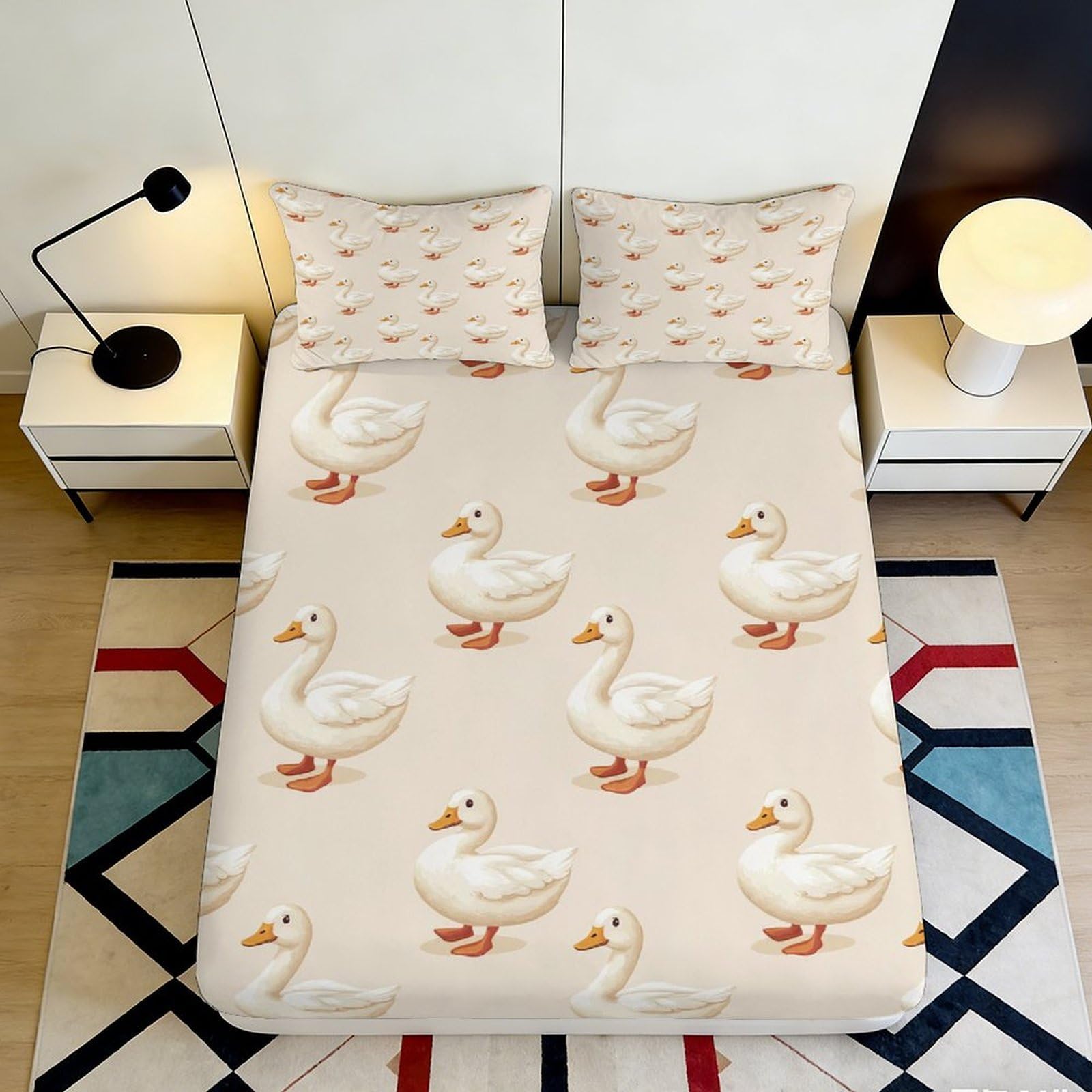 Jqzkxnhpbr Style-10 3D Printed Goose Pattern Fitted Sheet Microfiber Soft Anti-Slip Duck Bed Cover Bedroom Guest Room Decor Easy Care 90X200x25cm