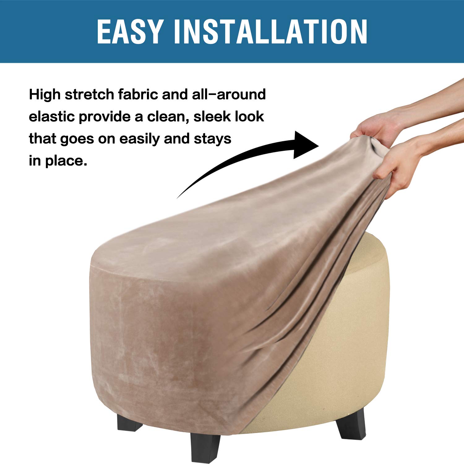 H.VERSAILTEX Round Ottoman Slipcover Ottoman Covers Slipcover Footstool Protector Covers Storage Stool Ottoman Covers Stretch with Elastic Bottom, Feature Real Velvet Plush Fabric (X-Large, Taupe)