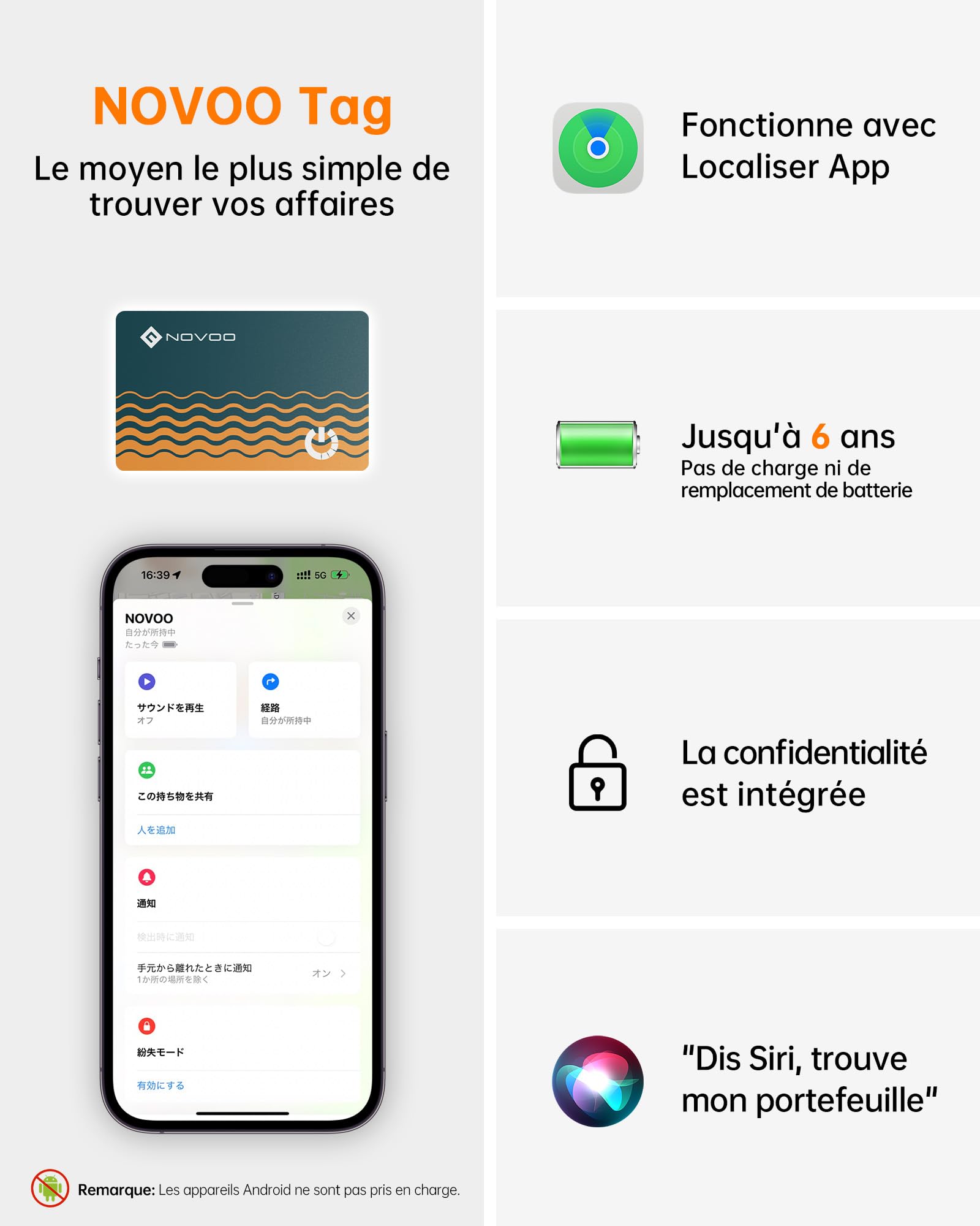 NOVOO Apple Find My Portfel Tracker (zestaw 2 sztuk) - Ultracienki tracker powietrza 1,6 mm, akumulator 6 lat, wodoodporny IP68, alarm 80dB, lokalizacja portfela Bluetooth, do portfela i bagażu