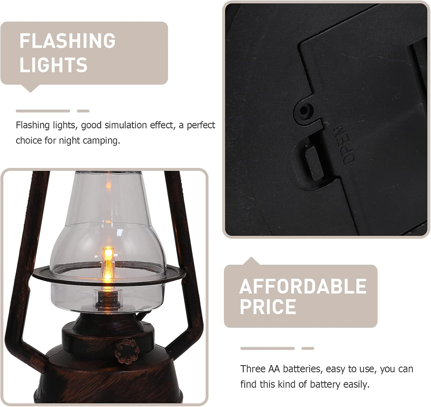 Uonlytech 1pc Emulational Flame Candle Lamp Vintage Outdoor Lantern for Camping and Decorative Use Portable and Easy to Clean Flickering Light