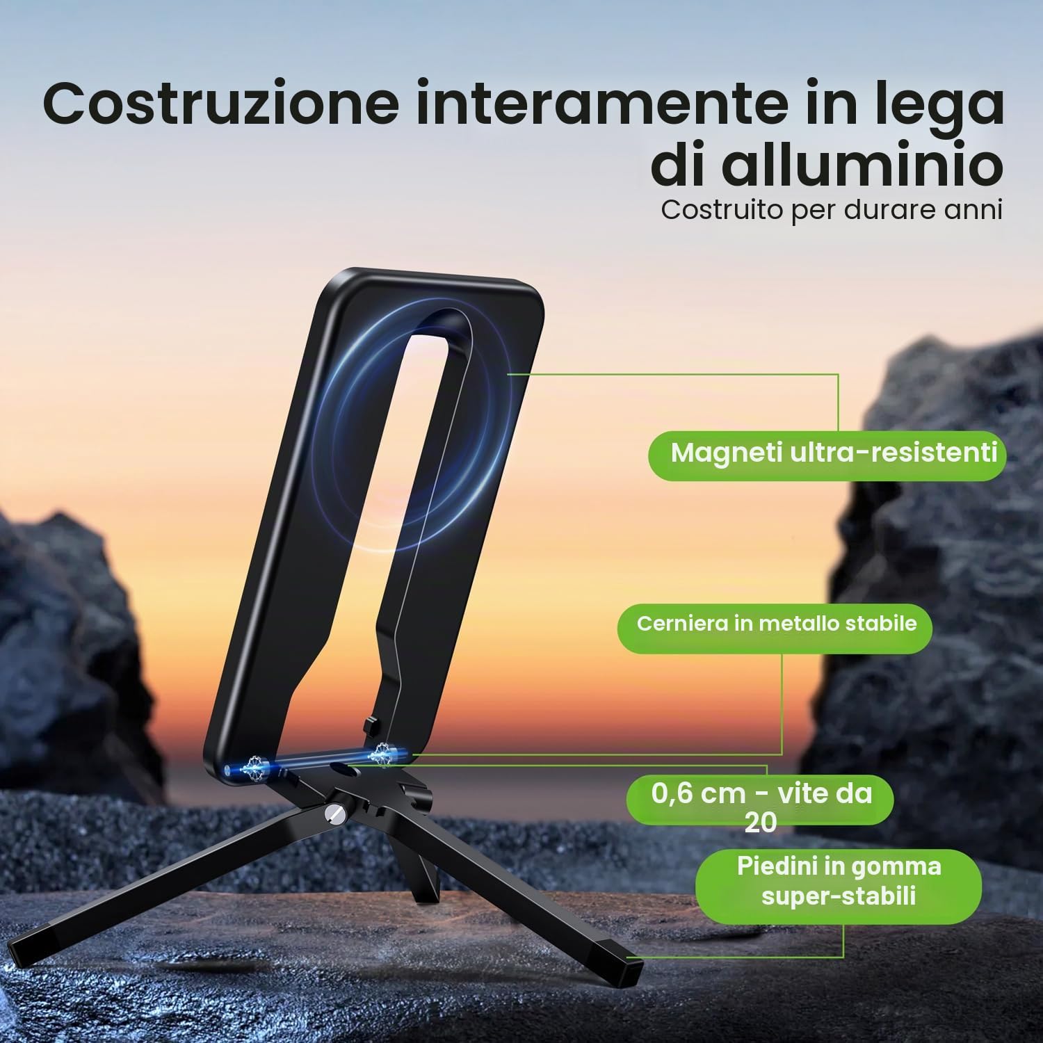 elitehood Treppiede Magsafe, mini treppiede in alluminio leggero per iPhone, supporto magnetico compatto per viaggi e uso quotidiano, compatibile con Magsafe iPhone 16/15/14/13/12 Series