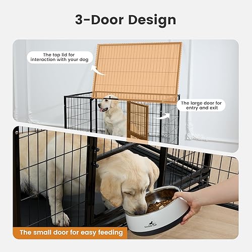 Miniatura 5 de Gardner Pet Jaula para perros resistente de 43 pulgadas con ruedas, jaula de metal plegable para perros pequeños y grandes, jaula indestructible
