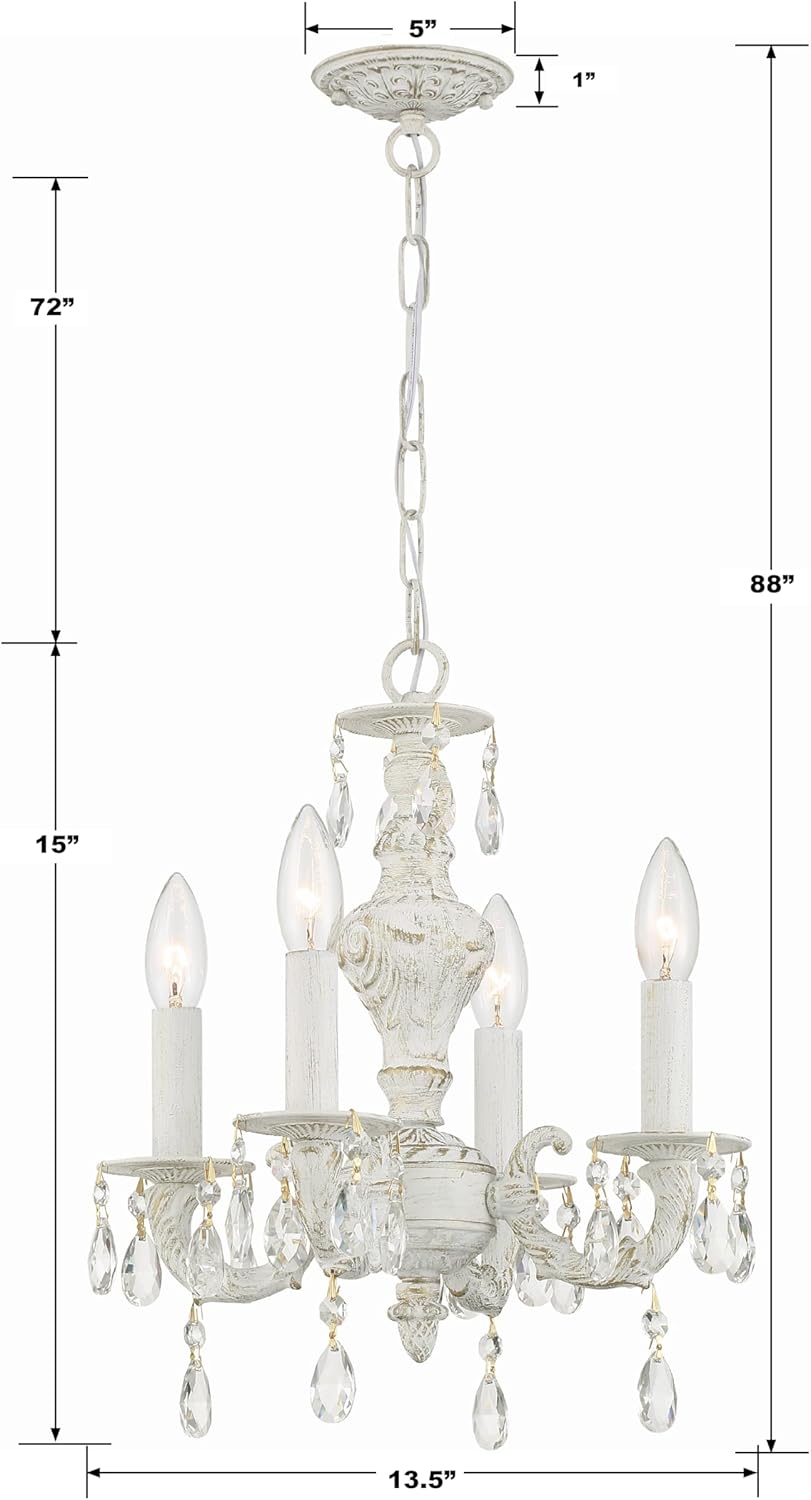 Crystorama Paris Market 4 Light Clear Crystal Antique White Mini Chandelier