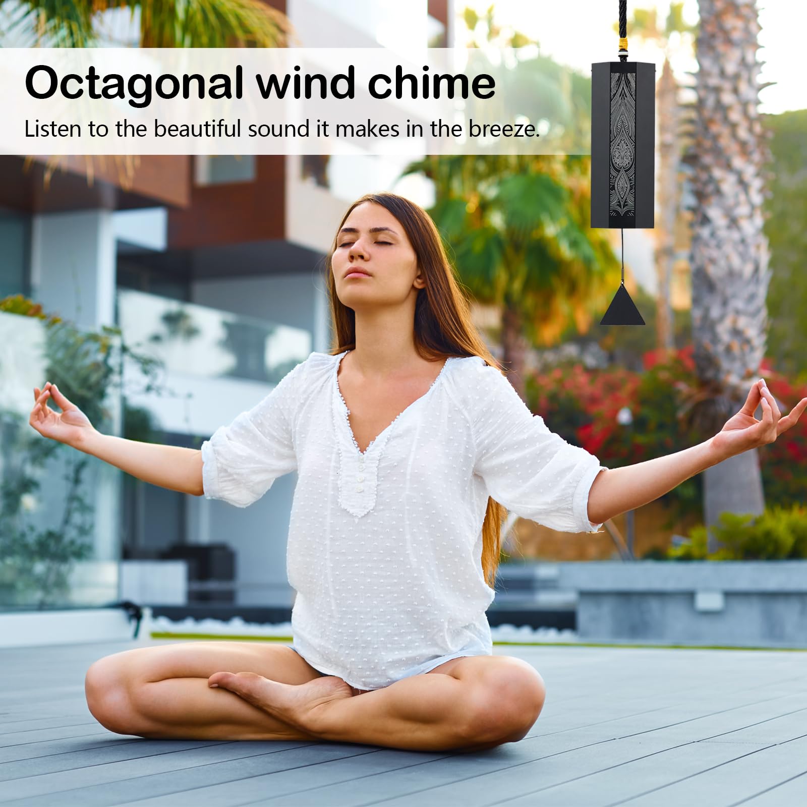 Campanelli a vento da giardino, campanelli a vento per esterni con 5 pendoli a vento corda da appendere 8 note per meditazione per giardino, terrazza, balcone, veranda interni ed esterni