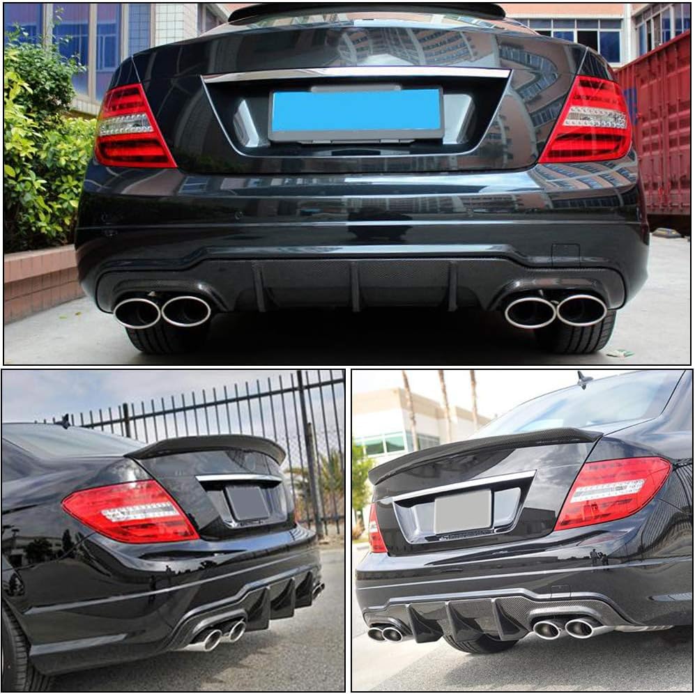 Rear Diffuser fits for Mercedes Benz C Class W204 C300 Sport C63 AMG Sedan Facelift 2012-2014 Customized Carbon Fiber CF Lower Bumper Lip Spoiler Body Kit (Rear Diffuser+Spoiler)