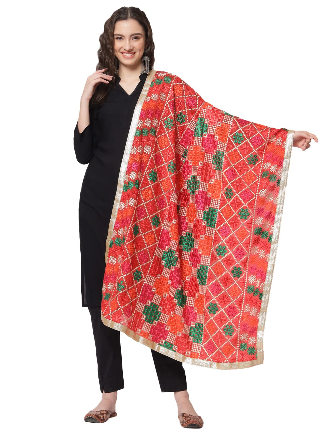 Womens Embroidered Heavy Punjabi Phulkari Bagh Dupatta Multicolor Chinnon-image-37