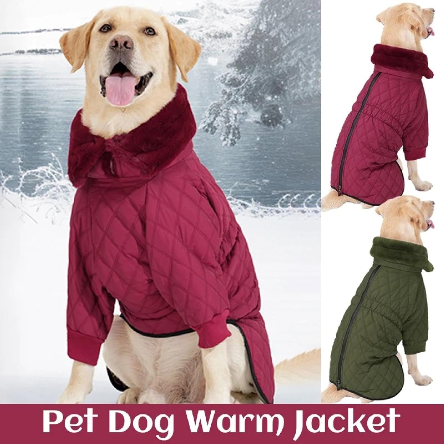 冬のフリースウォームペットハイカラージャケット,緑,2xl