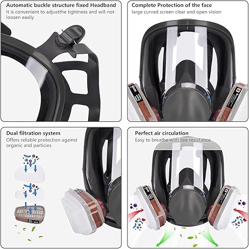 Miniatura 3 de Respirador reutilizable de cara completa, máscara de vapor orgánica con cubierta de gas y antivaho, cubierta facial a prueba de polvo, para pintura,