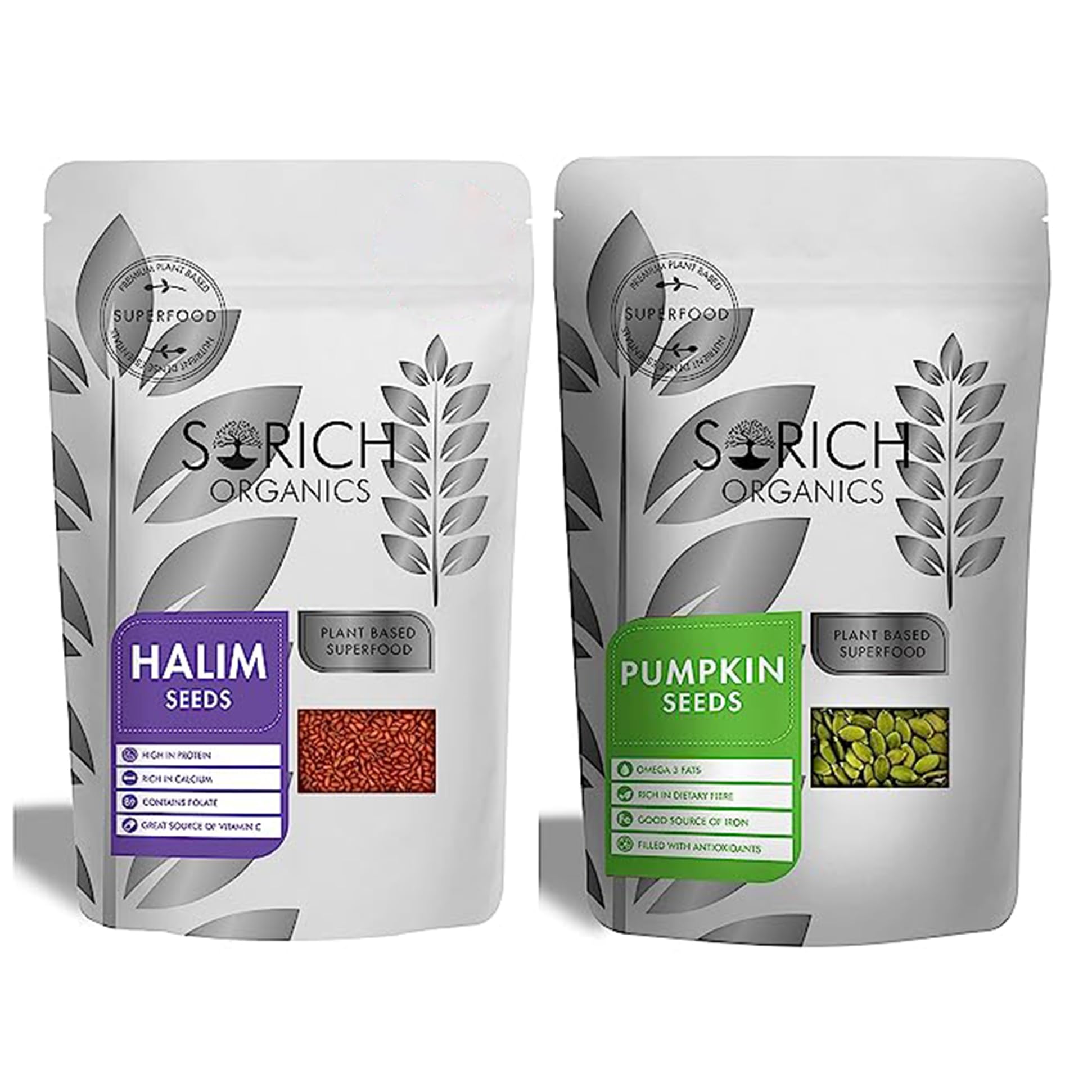 Sorich Organics Pumpkin Seeds 100gm Halim Seed 100gm | Pumpkin Seeds for Eating | Halim Seeds for Eating | Aliv Seeds | Morning Breakfast Healthy Snacks (Pack of 2, 200gm)