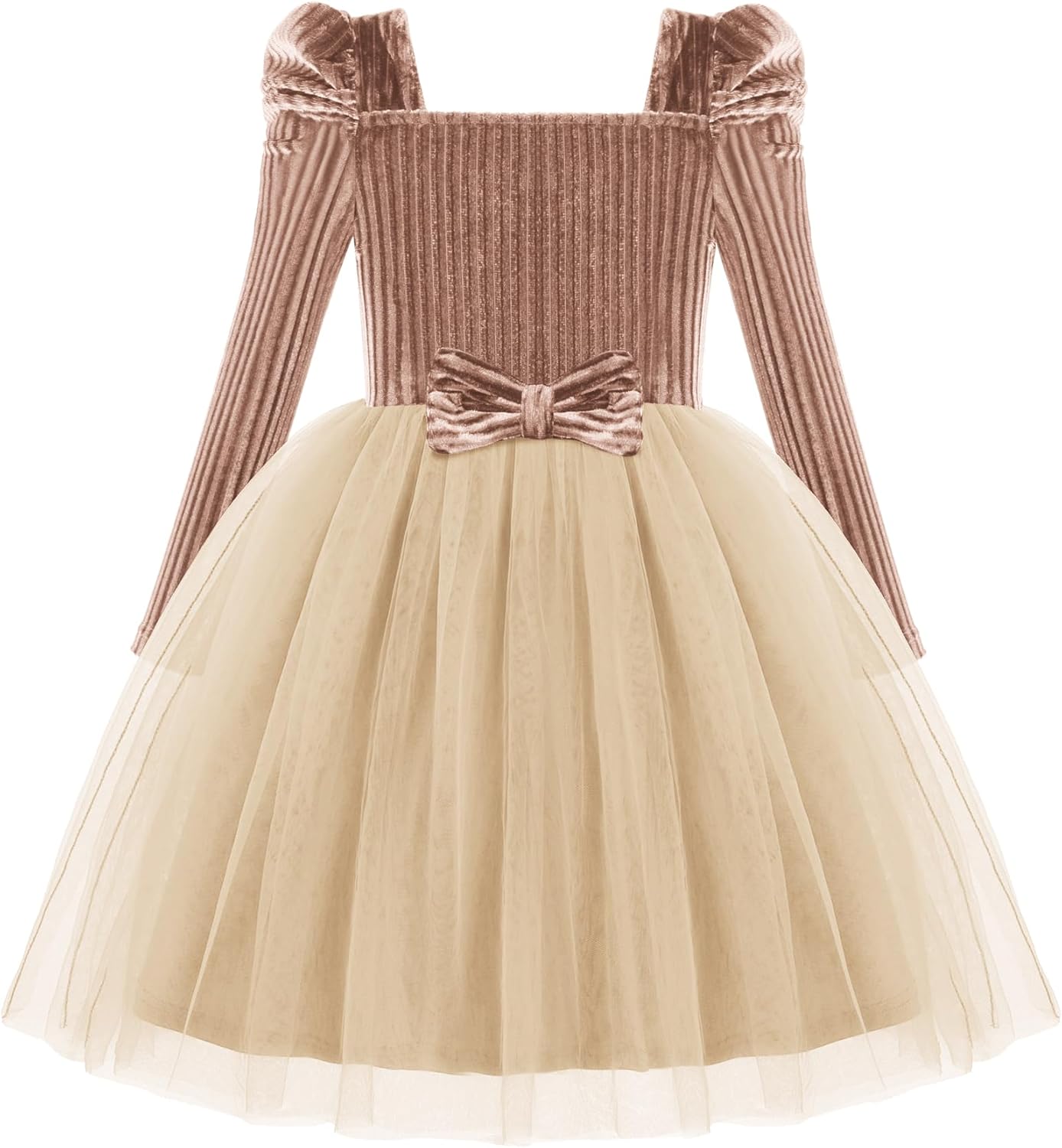 Arshiner Toddler Girls Velvet Dresses Square Neck Fall Winter Long Sleeves Dress for Holiday Party 3-8Y