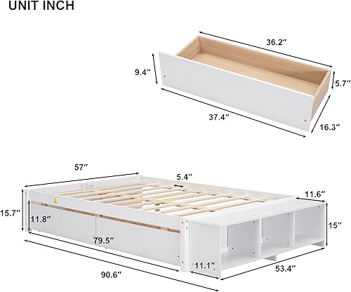 Miniatura 2 de Cama de almacenamiento matrimonial, cama de plataforma de tamaño matrimonial con 2 cajones de almacenamiento y 3 fundas de almacenamiento, marco de