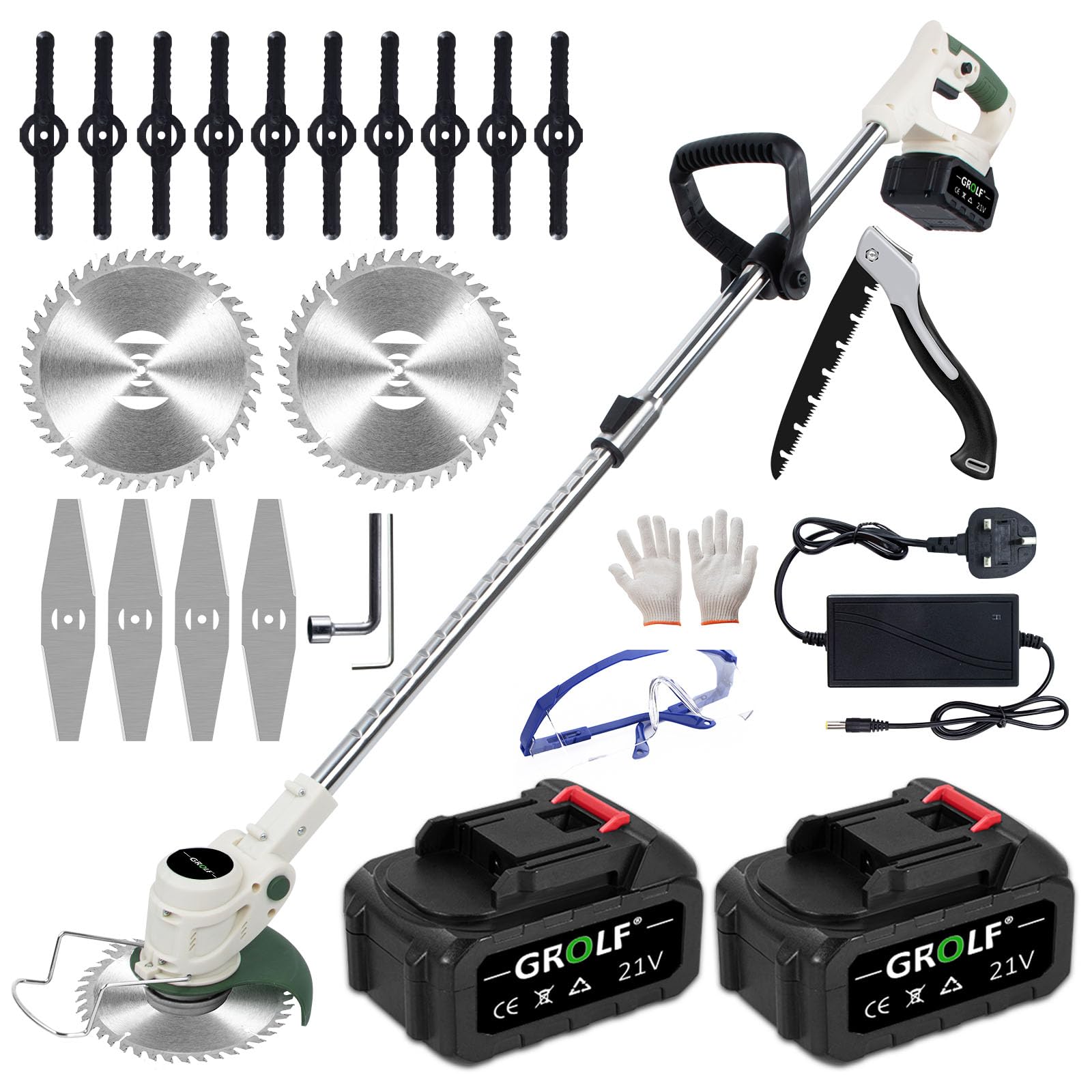 Decespugliatore a batteria senza fili con lama in metallo da 4,0 Ah e caricabatterie rapido, potente decespugliatore elettrico da giardino, ricaricabile, leggero, adatto per giardini, ville, prati
