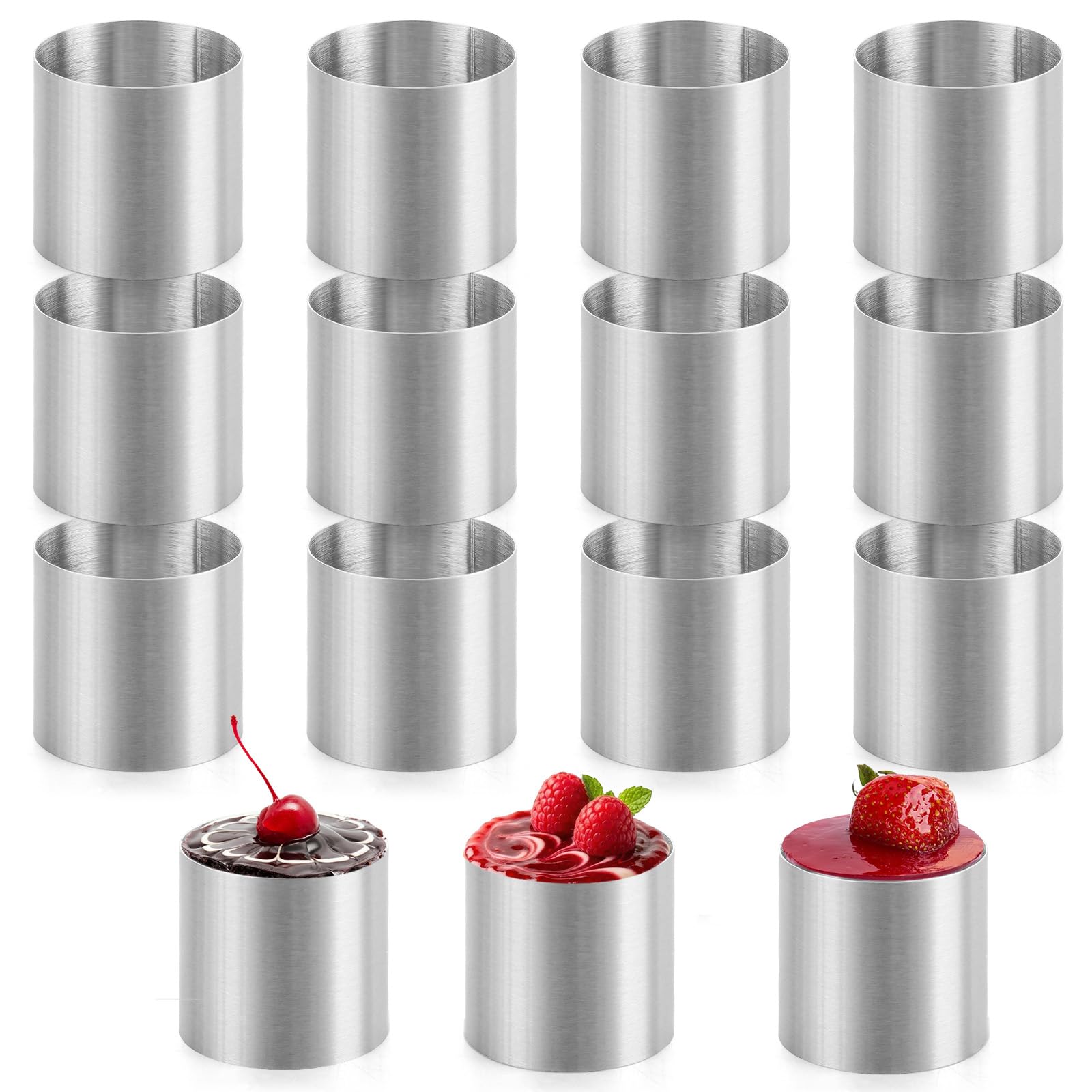 Aramanara 15 Pcs 2 Inch Stainless Steel Cake Rings, Mini Cheesecake Moulds