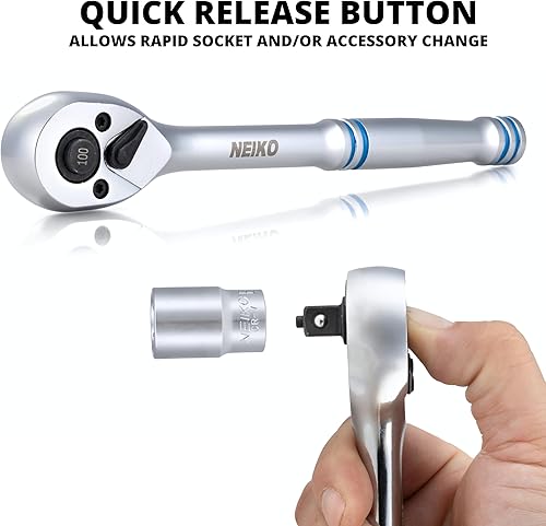 Miniatura 55 de Neiko 03068A Mango de trinquete extensible de 1/2 pulgada, función de trinquete reversible de 72 dientes con mango de agarre suave, longitud de 12 a