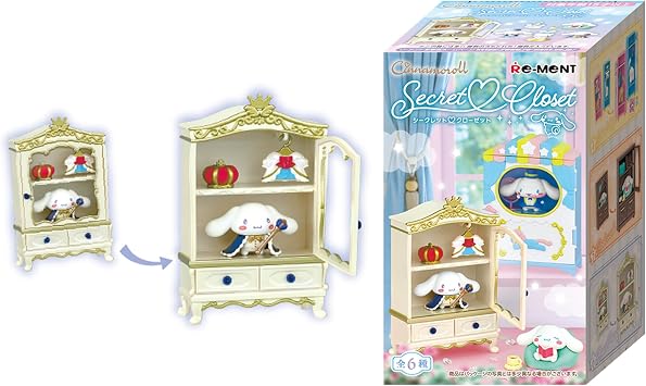 Hamee RE-Ment Hello Kitty and Friends Blind Box Diorama Miniature Figure Set for Birthday Gift, Party Favor, Collectible Figurine, Sanrio Fan Cinnamoroll Secret Closet 1 Pc. Mystery Set