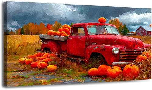 Miniatura 11 de 24"x 48" Fall Canvas Wall Art Highland Cow Rustic Vintage Forest Landscape Farmhouse Autumn Framed Pictures Painting Print Large Wall Art for Living