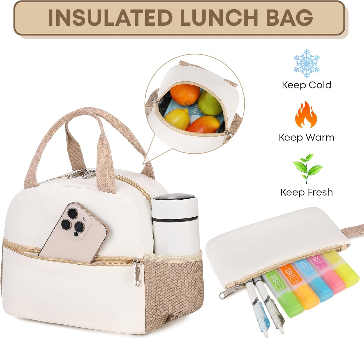 3PCS Backpack For School Women College Middle High Teen Girls Student Bookbag Waterproof Laptop Bag Beige Khaki