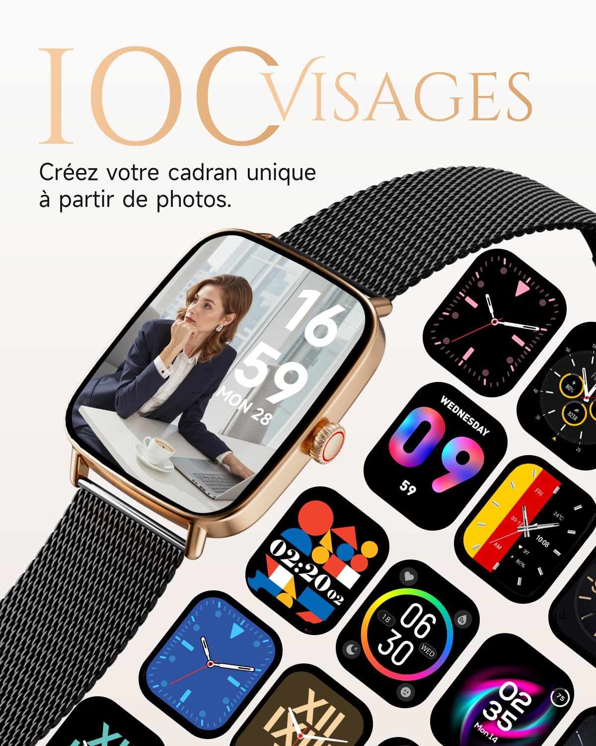 TOOBUR Montre Connectée Femme, Montre Podometre, Étanche IP68, Noir Doré | Montre de Sport Tendance, Montre Connectée Santé/Cardio/Sommeil, Smartwatch Compatible Android/iOS, Répondre Appels
