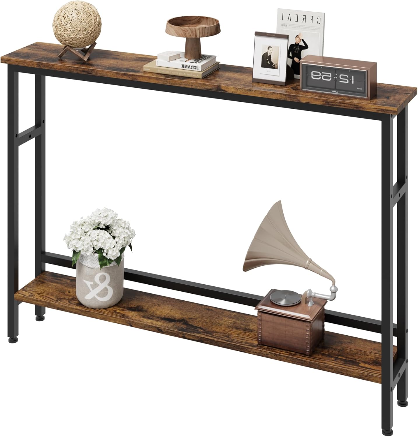 IDEALHOUSE 5.9" Narrow Sofa Table, 2 Tier Skinny Console Table with Adjustable Shelf, Slim Behind Couch Table for Living Room, Entryway, Hallway, Foyer - Rustic Brown