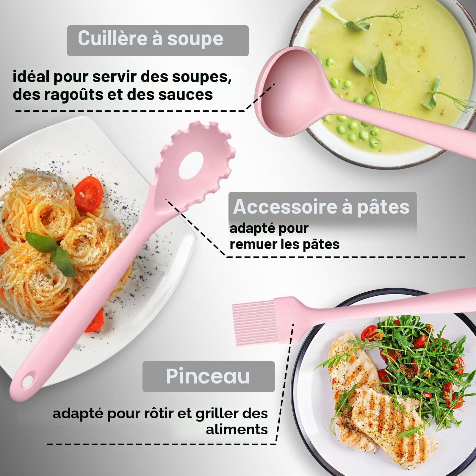 Lot de 22 ustensiles de cuisine en silicone, résistants à la chaleur, avec porte-ustensiles, sains et antiadhésifs, passent au lave-vaisselle, rose