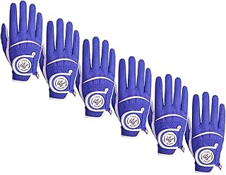 Simple Symbol Men's Golf Glove High Grade Leather Six Pack，Six Left Hands, Six Right Hands,Six Colors ,Red/Blue/Navy Blue/Sky Blue/Coffee/Beige (Blue,M,Right)