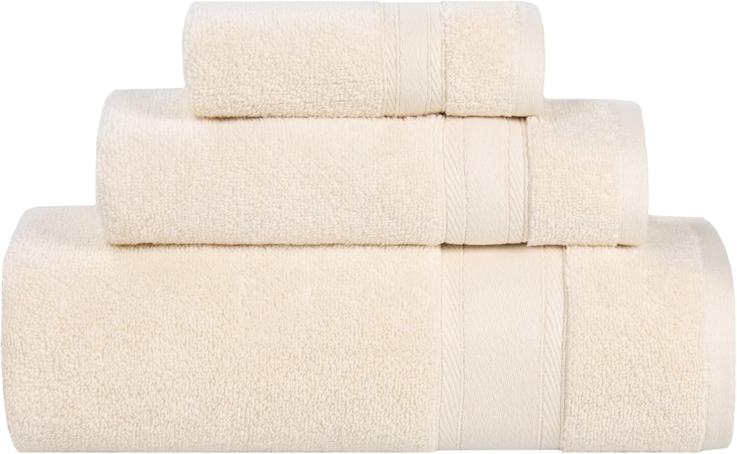 Superior Belmont Zero Twist Cotton Medium Weight Towels, for Guest Bath, Bathroom, Shower, Spa, Plush, Quick Dry, Ultra-Soft Towels, Bath Essentials, Thick Border, 3 Piece Assorted Towel Set, Ivory