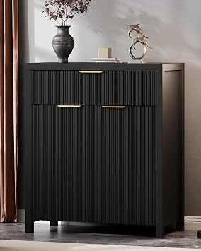 Lulive Fluted Buffet Cabinet for Kitchen, 28.3" Sideboard Cabinet Black