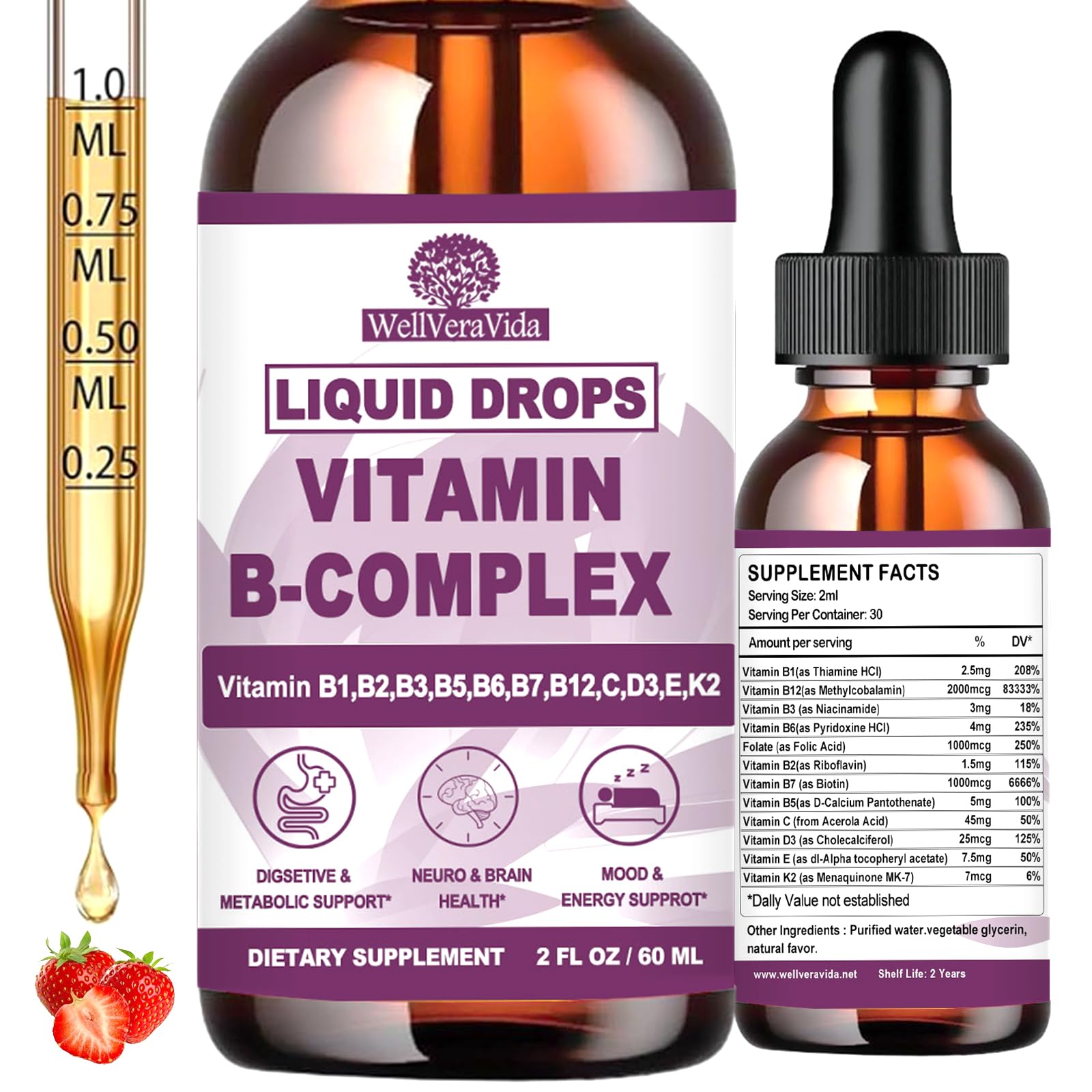 Vitamin B Complex for Women Men, Methylated B Complex Vitamins Liquid, 2Oz