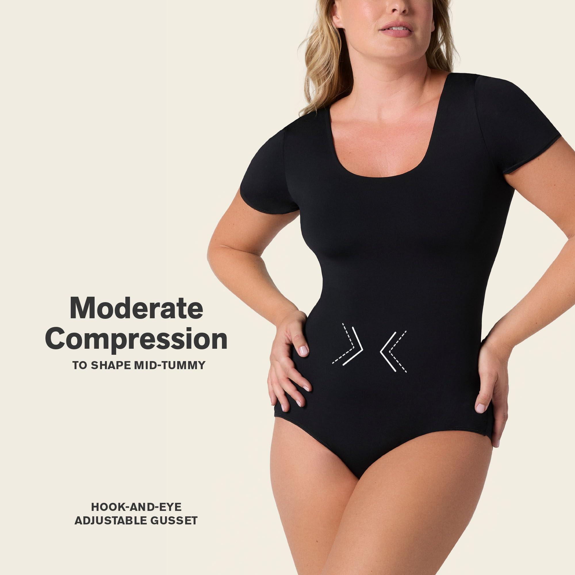 Leonisa Essential Boldly - Body moldeador de manga corta para mujer, cuello redondo