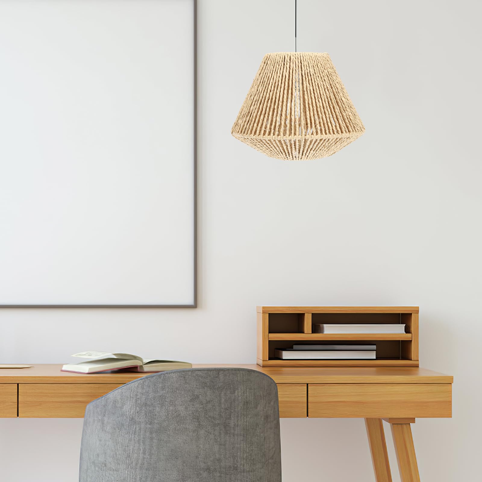 Mikikit Plafoniera I ntrecciata, Paralume Boho in Rattan Vimini Lampada Da Soffitto In Corda Di Paglia Naturale Con Paralume In Rattan Luce A Muro
