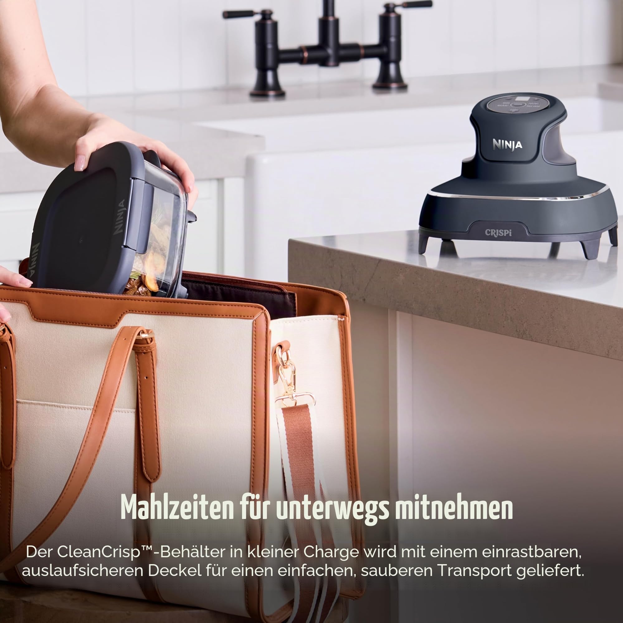 Ninja Crispi – Tragbares Kochsystem mit Crispi PowerPod, 6 Tassen und 4 Tempware-Glas-Tassen, hitzebeständig, Aufbewahrungsdeckel, mikrowellengeeignet