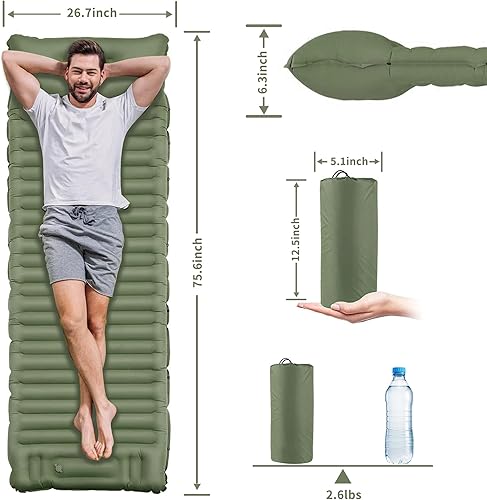 Miniatura 2 de EULANT Colchoneta de dormir autoinflable para acampar con almohada, almohadilla de dormir inflable gruesa con bomba incorporada, colchón de aire