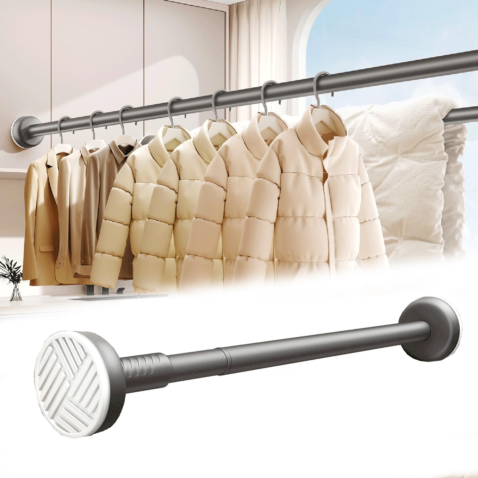 GLDYTVF Adjustable No Drill Closet Rod Tension Bar for Bedroom Laundry Balcony Metal Curtain Rod in White Black Gray Beige (Gray 70 120cm/28 48)
