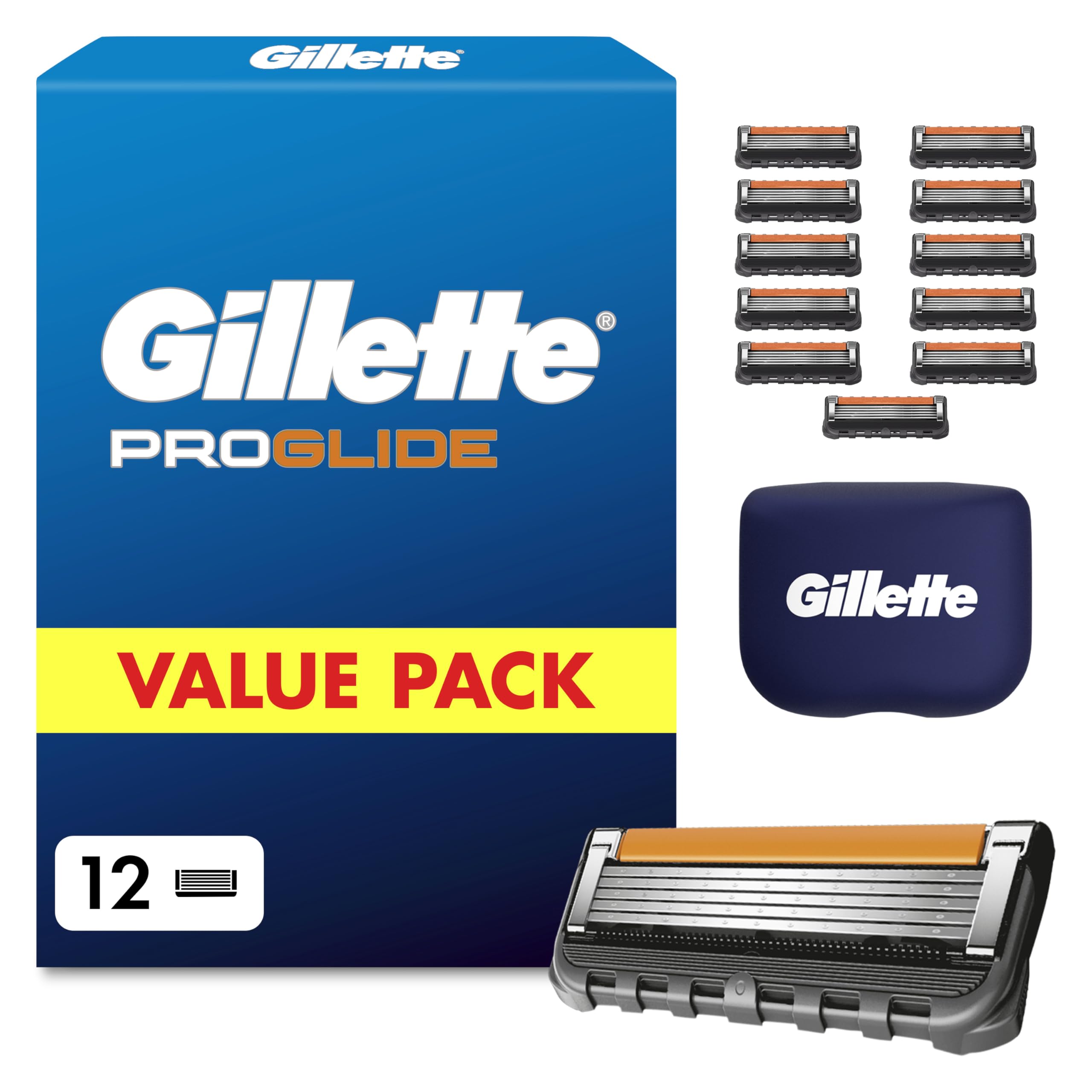 Gillette Lames de Rasoir Homme Proglide, Pack de 12 | Cartouche Dotée de la Bande Lubrifiante x2, Longue Durée, en Acier Inoxydable, 1 Recharge Jusqu’à 30 Rasages